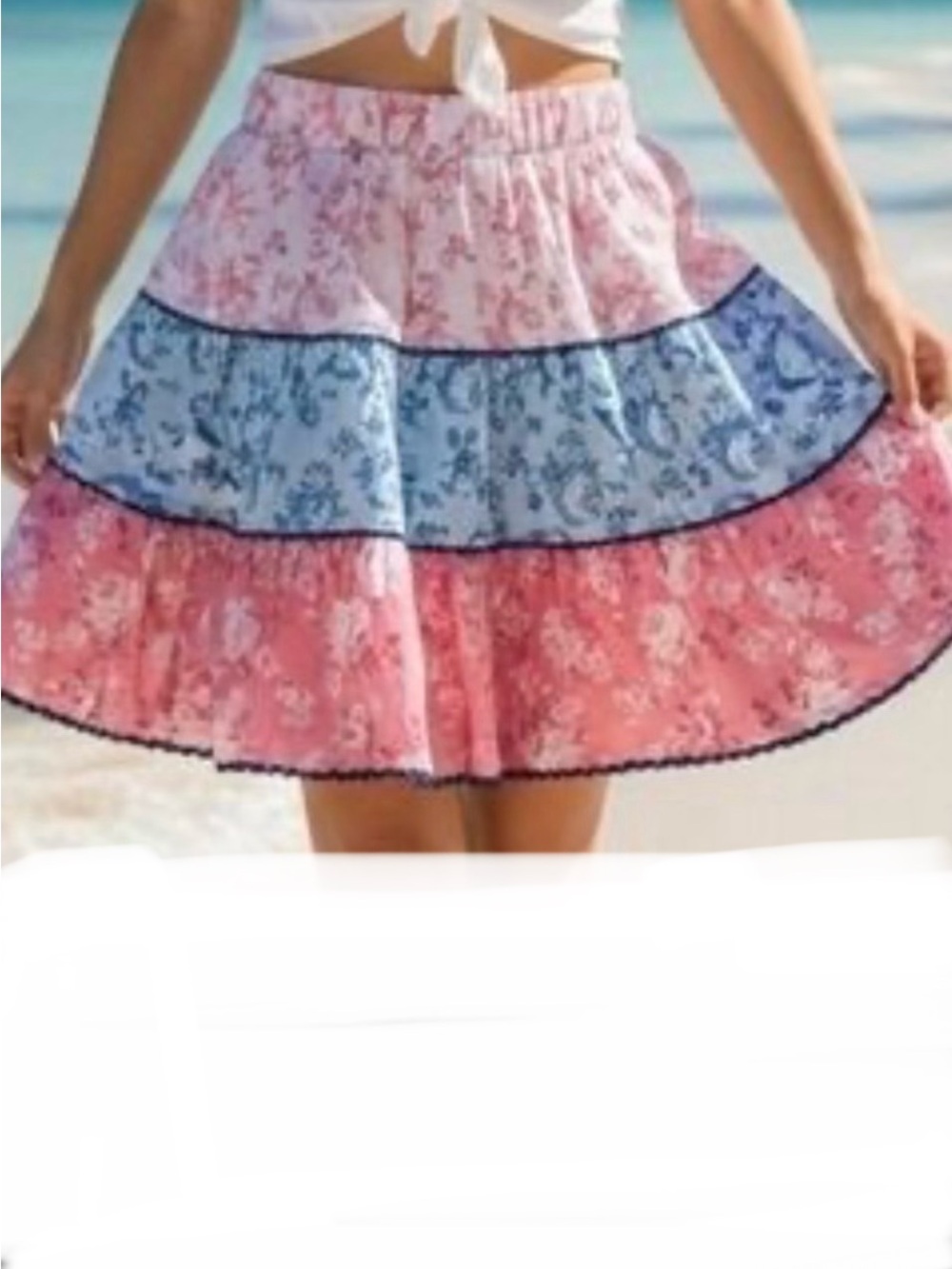 Simply Southern Pink and Blue Tiered Midi Floral Skirt